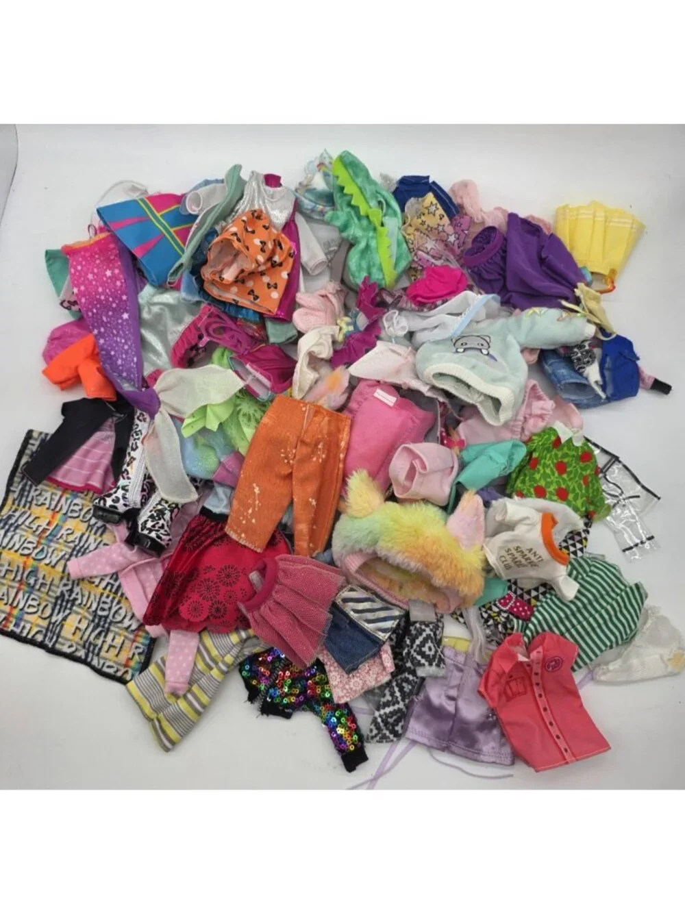 Barbie & Rainbow High Doll Clothing Lot of 65 Mixed Clothes Dress Tops